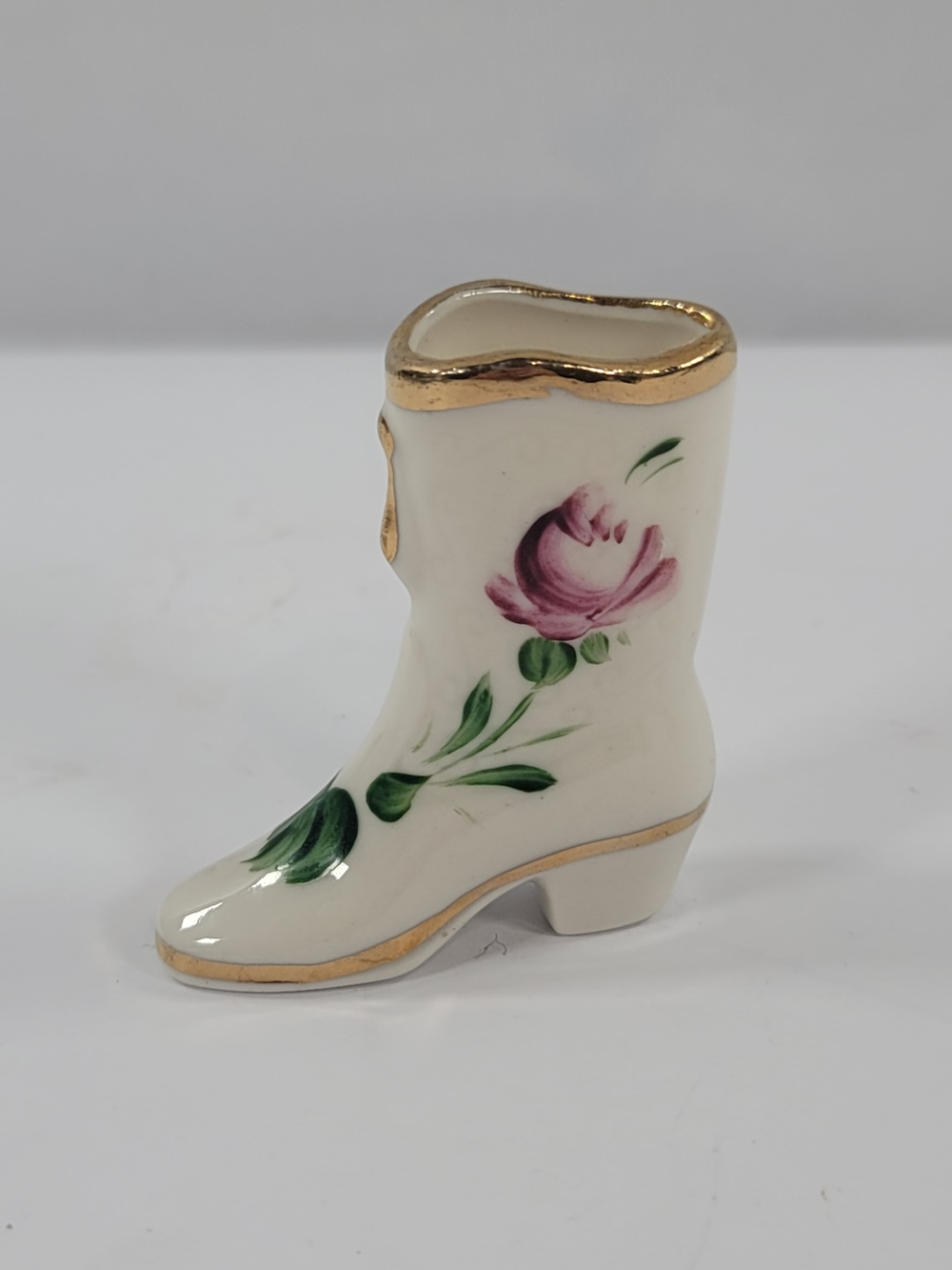 Vintage Victorian Style Porcelain High Boot With Rose Trinket